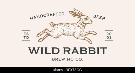 Hase, Kaninchen Skizze. Vintage Kaninchen Bier Brauerei Schild Stock Vektor