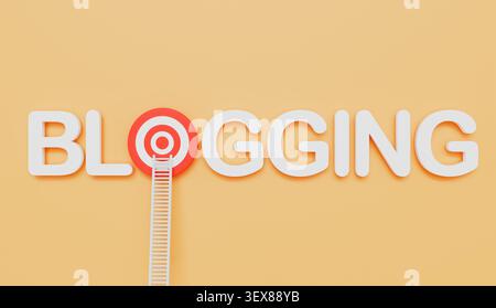 Leitern, die sich auf Bloggen lehnen, geschriebenes Augenziel auf pastellfarbenem Hintergrund Stockfoto