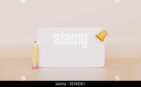 Bleistift und weißes Modell Kopierraum Tafel Erinnerung Benachrichtigung 3D Illustration Stockfoto