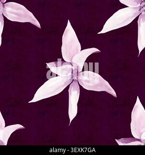 Nahtloses Aquarellmuster mit zarter rosafarbener Magnolienblüte auf dunklem Hintergrund. Handgemaltes botanisches Blumenmuster für Stoff und Tapeten Stockfoto