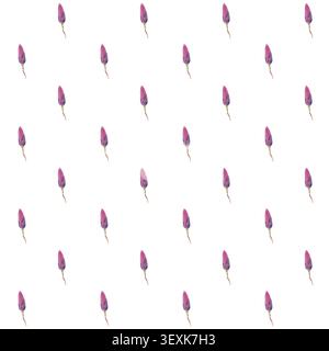 Nahtloses Muster mit Magnolienknospen in Aquarellfarben, die in zarten Wiederholungen angeordnet sind. Botanisches Blumendesign, perfekt für Stoff, Tapeten und Steppwatte Stockfoto