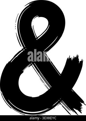 Isoliertes schwarzes Ampersand-Symbol mit handgezeichnetem, skizzenhaftem Stil mit strukturierten Pinselstrichen vor einem sauberen weißen Hintergrund. Perfekt für Stock Vektor