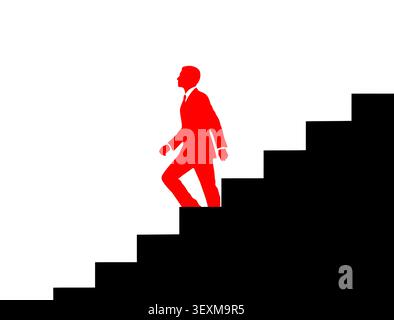 Rote Silhouette eines Geschäftsmannes, der eine schwarze Treppe hinaufgeht Stock Vektor