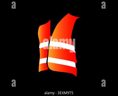 Gut sichtbare orangefarbene Arbeitssicherheitsweste mit reflektierenden Streifen Stock Vektor