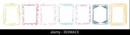 Einfache Kinder Bilderrahmen Vektor Sammlung in handgezeichneter Stil. Malen Doodle-Rahmen-Set. Lustiges Design. Vektor-realistische Farbdarstellung Stock Vektor