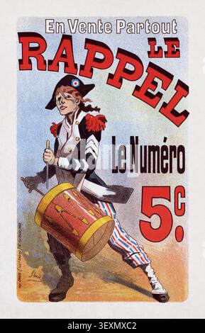 Lithografisches Poster im Jugendstil von Jules Chéret zur Werbung für „Le Rappel“, eine französische Tageszeitung, die inzwischen nicht mehr existiert. Stockfoto