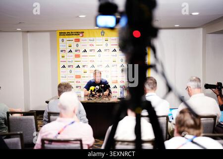 New York, USA. Juli 2026. NEW YORK, USA 20260701Schwedens Nationalmannschaftskapitän Graham Potter während einer Pressekonferenz am Tag nach der Niederlage im Achtelfinale gegen die Weltmeisterschaft. ***Das Bild ist im SPORTPAKET enthalten. Für andere ZAHLUNGSBILDER*** Foto: Björn Larsson Rosvall/TT/Code 9200 dieser Text ist automatisch übersetzt Credit: TT News Agency/Alamy Live News Stockfoto