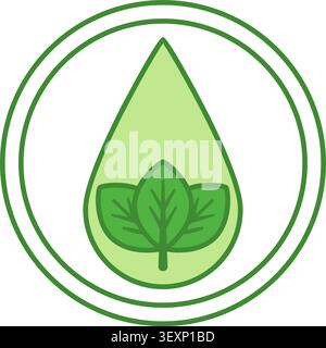 Paraben Free Green Symbol. Vektorsymbol für Leaves in Drop. Produkt sicher für Haut und Gesundheit. Tag, Etikett für natürliche und organische Kosmetik Stock Vektor
