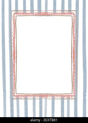 Rechteckiger Rahmen Aquarell handgemaltes Muster im Vintage-Stil. Minimalistisches, zartes Randdesign mit romantischen Streifen im Country-Charme. Greetin Stockfoto