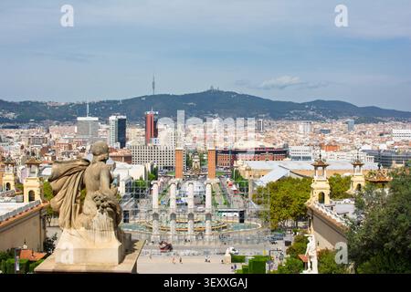 Barcelona, Spanien. September 2014, Blick auf Barcelona von Montjuic, Placa d'Espanya Stockfoto