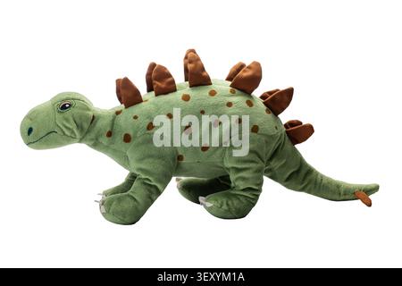 Plüschgrünes Stiegosaurus Dinosaurier Spielzeug isoliert auf weißem Hintergrund Stockfoto
