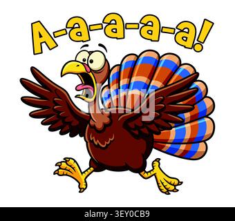 Lustiger Cartoon Türkei schockierter Ausdruck mit offenen Flügeln und Mund - A-a-a-a-a-a-a-a-a! Stock Vektor