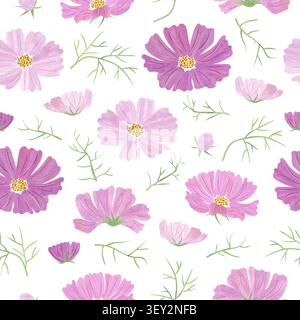 Blumenmuster mit kosmos-Blumen-Pflanzen in Aquarellfarben. Vektorabbildung Stock Vektor
