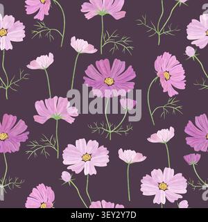 COSMOS Blumen nahtloses Muster. Vektor-Aquarellmuster mit Blumenmuster Stock Vektor