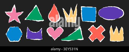Gezackte Kante zerrissenes Papierstück Collage Grunge ausgeschnittene Formen Vektor-Illustration Set. Stock Vektor