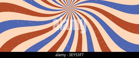 Grooviger Swirl Sunburst Hintergrund mit Retro Grunge Textur. Vintage-Wellenstrahlmuster. Stock Vektor