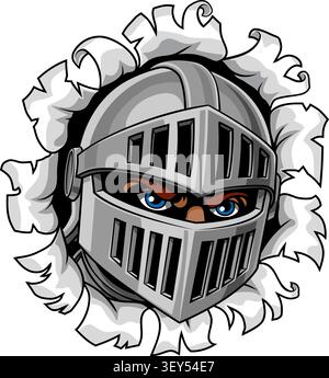 Ein mittelalterlicher Ritterkrieger in Rüstungen, ein Sportteam-Maskottchen mit Zeichentrickfigur. Stock Vektor