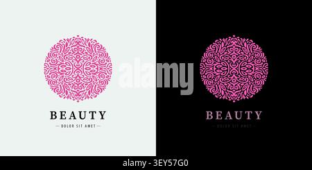 Luxuriöses Vektor-Natur-Logo mit eleganten Blumenblättern, kreisförmigem Mandala-Ornament, organischen Elementen. Tee, Spa, Beauty, Parfüm, Restaurant, Hotel Stock Vektor
