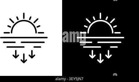 Sonnenuntergang Mit Pfeilen Linie Symbol Set. Übersicht Über Die Symbole Für Solarenergie, Erneuerbare Ressourcen Und Ökologische Nachhaltigkeit. Umweltfreundlich Stock Vektor