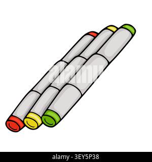 Satz von drei bunten Markierungen isolierte Vektor-Illustration, professionelle Alkohol Kunststifte für Skizzieren und Zeichnen Stock Vektor