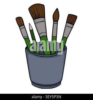 Satz von Pinseln und Bleistift in einer Halter Vektor-Illustration Stock Vektor