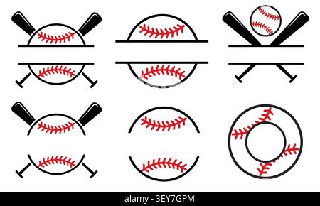 Baseball Split Monogramm Frame SVG. Baseball Name Personalisierte Dateien Ausschneiden. Stock Vektor