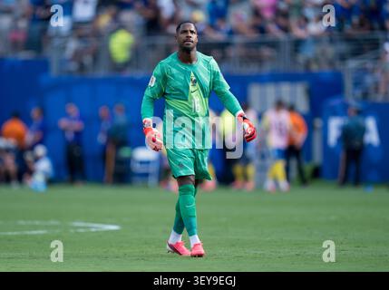 Jubel nach dem Tor zum 2-0, jubelnd, bejubelt, jubelt, jubeln, emotionen, celebrate. Hier: Mike Maignan (France, 16)  FIFA World Cup 2026: Frankreich vs Schweden  30 June 2026, FIFA World Cup 2026: Frankreich vs Schweden (Round of 32) at New York New Jersey Stadium in East Rutherford, New Jersey, USA. (Photo by HMB Media/ Marco Bader/Sipa USA) Stockfoto