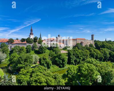 Schloss Toompea und Skyline der Altstadt mit Blick auf die Drohne in Tallinn Estland Stockfoto