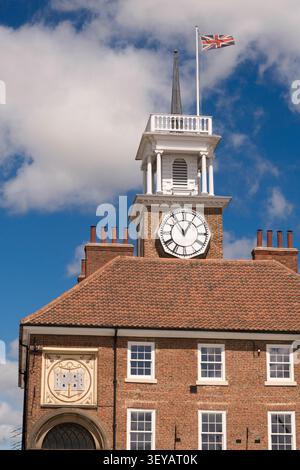 Detailansicht des Uhrenturms des Stockton Rathauses, Nordosten Englands, Großbritannien Stockfoto