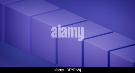 Violette 3D-Blöcke in diagonaler Reihe Stockfoto