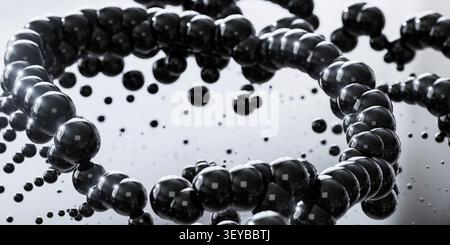 Glänzende schwarze Kugeln in gekrümmter Bewegung Stockfoto