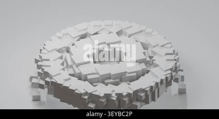 Abstraktes 3D-Rendering mit gebrochenem weißem Blockring Stockfoto