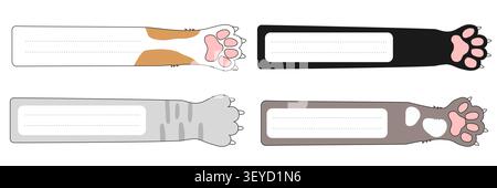 Modernes Katzenpfoten-Label-Set mit weichen Fellformen und bunten Tierfüßen. Verspielte Illustration für Etiketten-Branding-Verpackungen und süßes Haustier-Thema Stock Vektor