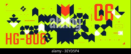 Abstraktes Cyberpunk-Banner mit geometrischen Elementen der Zukunft im Ski-Fi-Stil, flacher futuristischer Hintergrund mit brutalen Formen, Technology Hi Tech y2 Stock Vektor