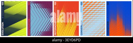 Abstraktes Vektorposter mit linearen Verläufen und geometrischen Verzerrungsmustern, minimalistischen Halbtongrafiken, visueller Transformation und dynamischem Motiv Stock Vektor