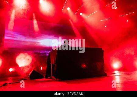 Roskilde, Denmark. 02nd July, 2026. The Colombian-American musician, DJ and music producer Nick Leon performs a live concert during the Danish music festival Roskilde Festival 2026 in Roskilde. Credit: Gonzales Photo/Alamy Live News Stockfoto