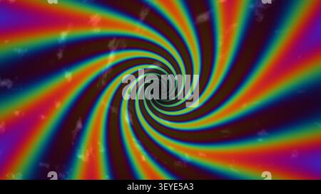 Das Design verfügt über ein lebendiges Spiralmuster mit leuchtenden Regenbogenfarben, die in die Mitte schwenken. Der Hintergrund erhöht die Tiefe der Spirale. Stockfoto