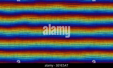 Dieses Kunstwerk zeigt ein lebendiges Streifenmuster mit Wellen und Linien in verschiedenen Farben. Das Design eignet sich für Hintergründe und Grafiken. Stockfoto