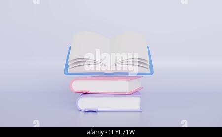 Buch auf blauem und weißem Hintergrund öffnen Stockfoto