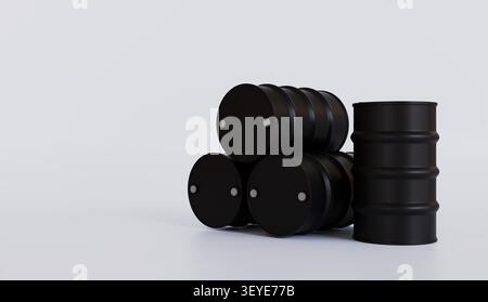 Schwarze Ölfässer Symbol isoliert auf pastellfarbenen Hintergrund, Dynamik der Weltölpreise, Ölpreise Handel an Börse Stockfoto