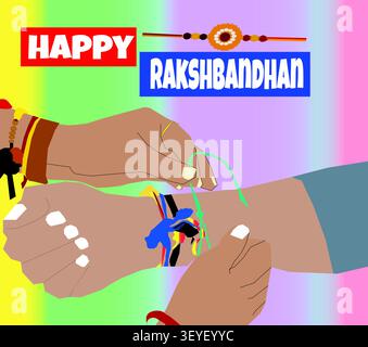 Traditionelle Raksha Bandhan Vektor-Illustration mit Händen, die ein dekoratives Rakhi am Handgelenk eines Bruders binden, symbolisieren das Band der Liebe, Schutz Stock Vektor