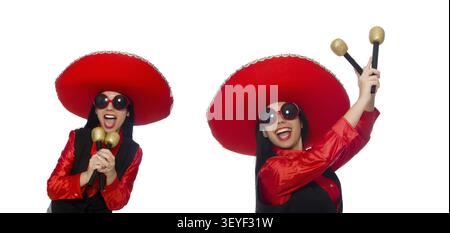 Mexikanische Frau in lustige Konzept auf weiß Stockfoto
