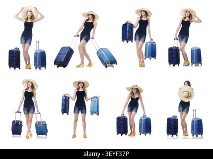 Frau mit Suitacases Vorbereitung für Sommerurlaub Stockfoto