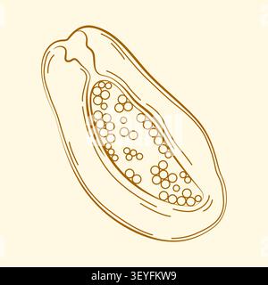 Handgezeichnete halbe Papaya-Frucht im Line-Art-Stil für Lebensmittelgeschäfte, Bauernmarkt, Sommerverpackungen, Zutaten, Veranstaltungseinrichtung Stock Vektor
