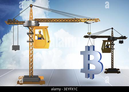 Bau kran Bitcoin in cryptocurrency Konzept Stockfoto