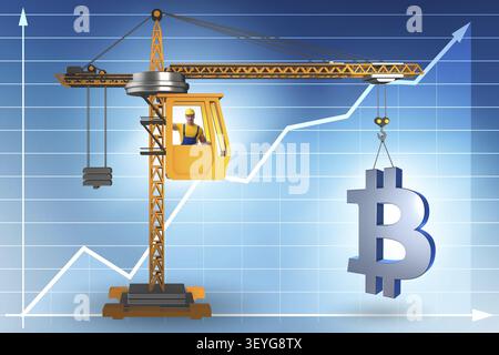 Bau kran Bitcoin in cryptocurrency Konzept Stockfoto
