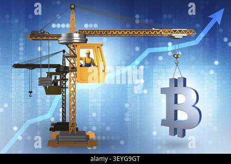 Bau kran Bitcoin in cryptocurrency Konzept Stockfoto
