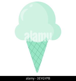 Frisches Minzgrün Pastell-Eiskegel isoliert auf weiß. Perfekt für Themen mit Pfefferminzgeschmack und moderne Sommerästhetik. Flache Vektorgrafik Stock Vektor