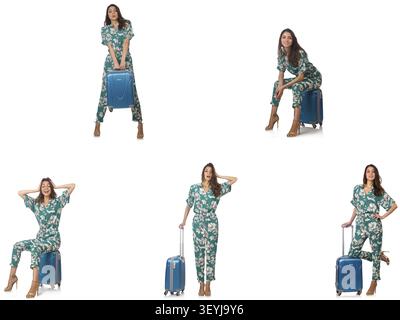 Frau mit Suitacases Vorbereitung für Sommerurlaub Stockfoto