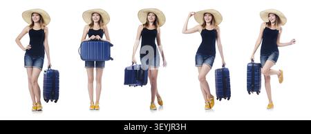 Frau mit Suitacases Vorbereitung für Sommerurlaub Stockfoto